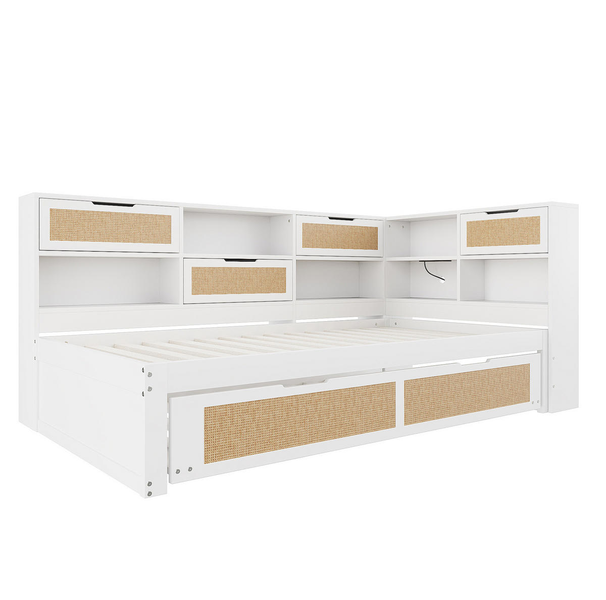 SCHLAFSOFA 90/200 cm mit Ausziehbett 90/190 cm, Stauraum und Ladeanschlüssen, Weiß - Weiß, Holzwerkstoff (225/92/116cm) - Redom