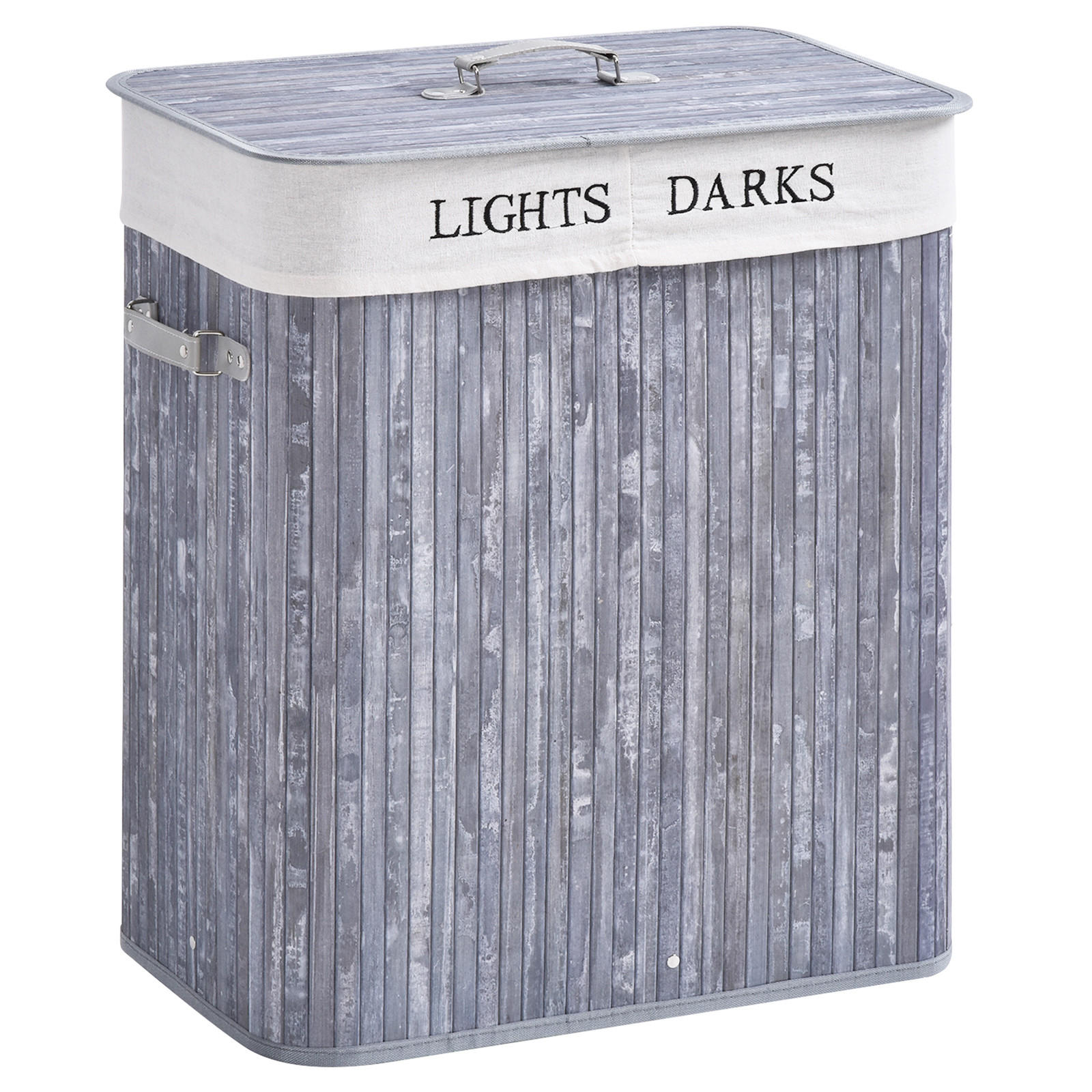 WÄSCHEKORB, Bambus, Segeltuch, PU, Grau - Grau, Naturmaterialien (32/63/52cm) - HOMCOM