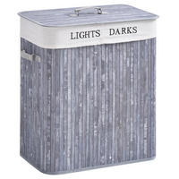 WÄSCHEKORB, Bambus, Segeltuch, PU, Grau - Grau, Naturmaterialien (32/63/52cm) - HOMCOM