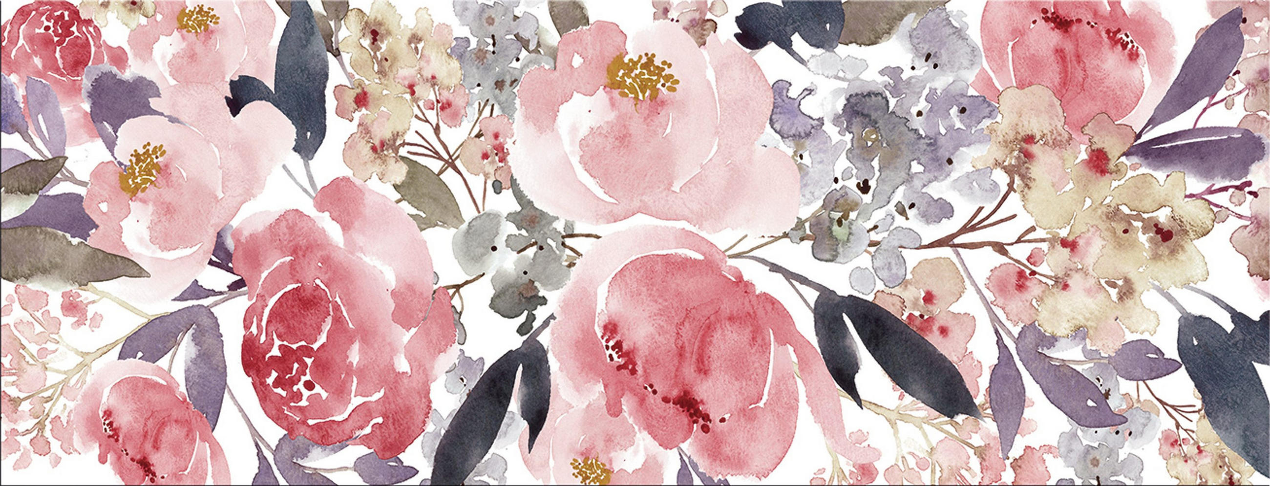 GLASBILD 80x30 cm Aquarell Blumen rosa - Gelb, Glas (80/30cm) - artissimo