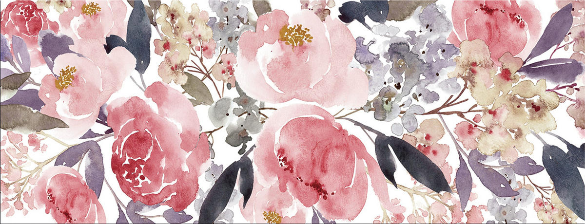 GLASBILD 80x30 cm Aquarell Blumen rosa - Gelb, Glas (80/30cm) - artissimo