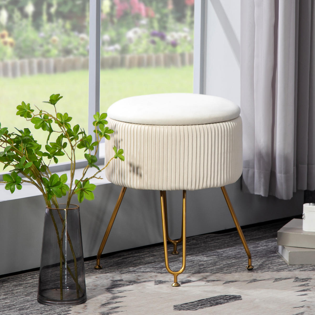 SITZBANK mit Stauraum, 2-in-1 Polsterbank mit Deckel, Bettbank mit Samtoptik - Creme, Kunststoff (40/48/40cm) - HOMCOM
