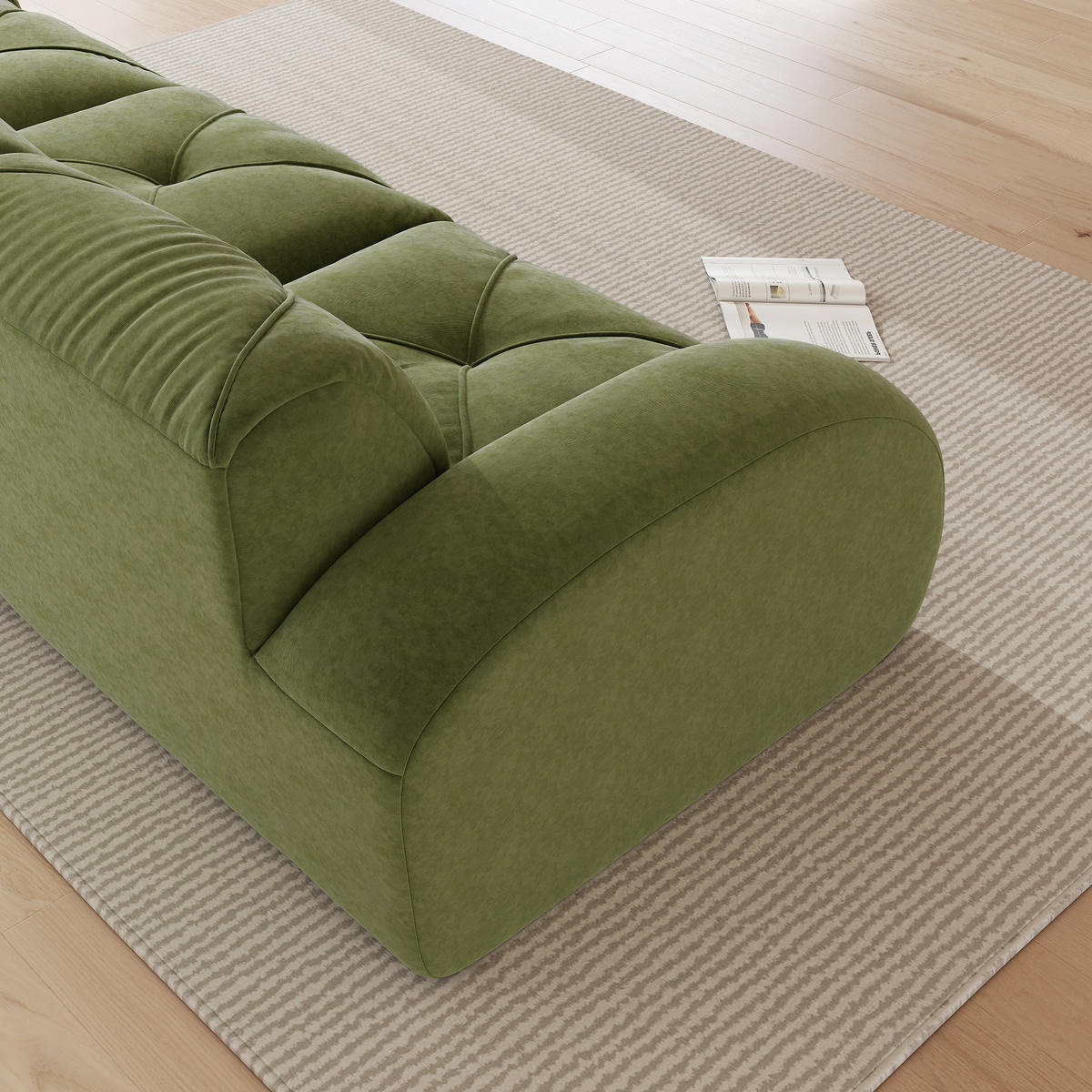 ECKSOFA 358/171/76 cm in Grün aus Chenille mit flexiblem Sitzkomfort - Grün, Textil (171/358cm) - Flora Grace