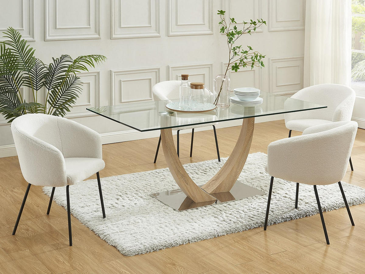 STUHL mit Armlehnen 2er-Set - Bouclé-Stoff & Metall - Cremefarben - MORONI - Creme, Textil (58.5/79/56.5cm) - Pascal Morabito