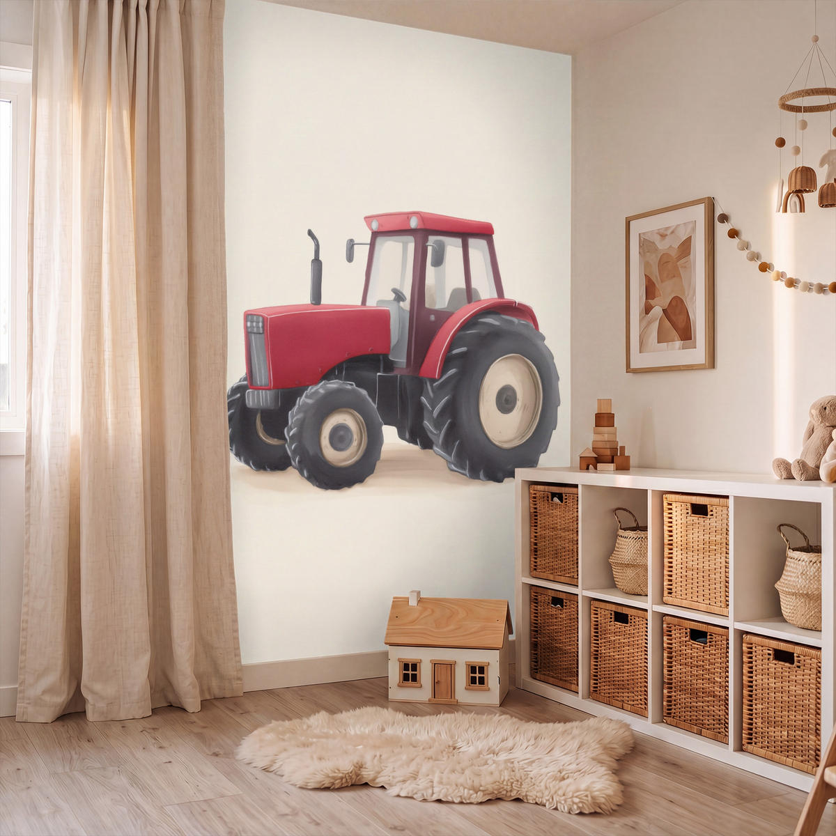 KINDERTAPETE - Traktor - Minimalistisch - Illustration - Rot - 120x200 cm - Rot, Papier (120/200cm) - OnlyWow