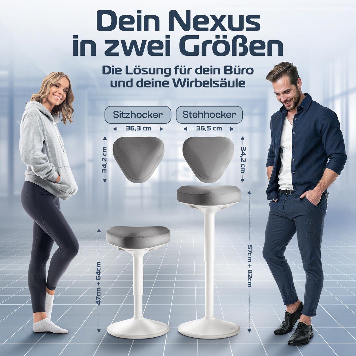 BÜROHOCKER Nexus Anthrazit - Anthrazit/Weiß, Textil/Metall (36/82/36cm) - Clouvou