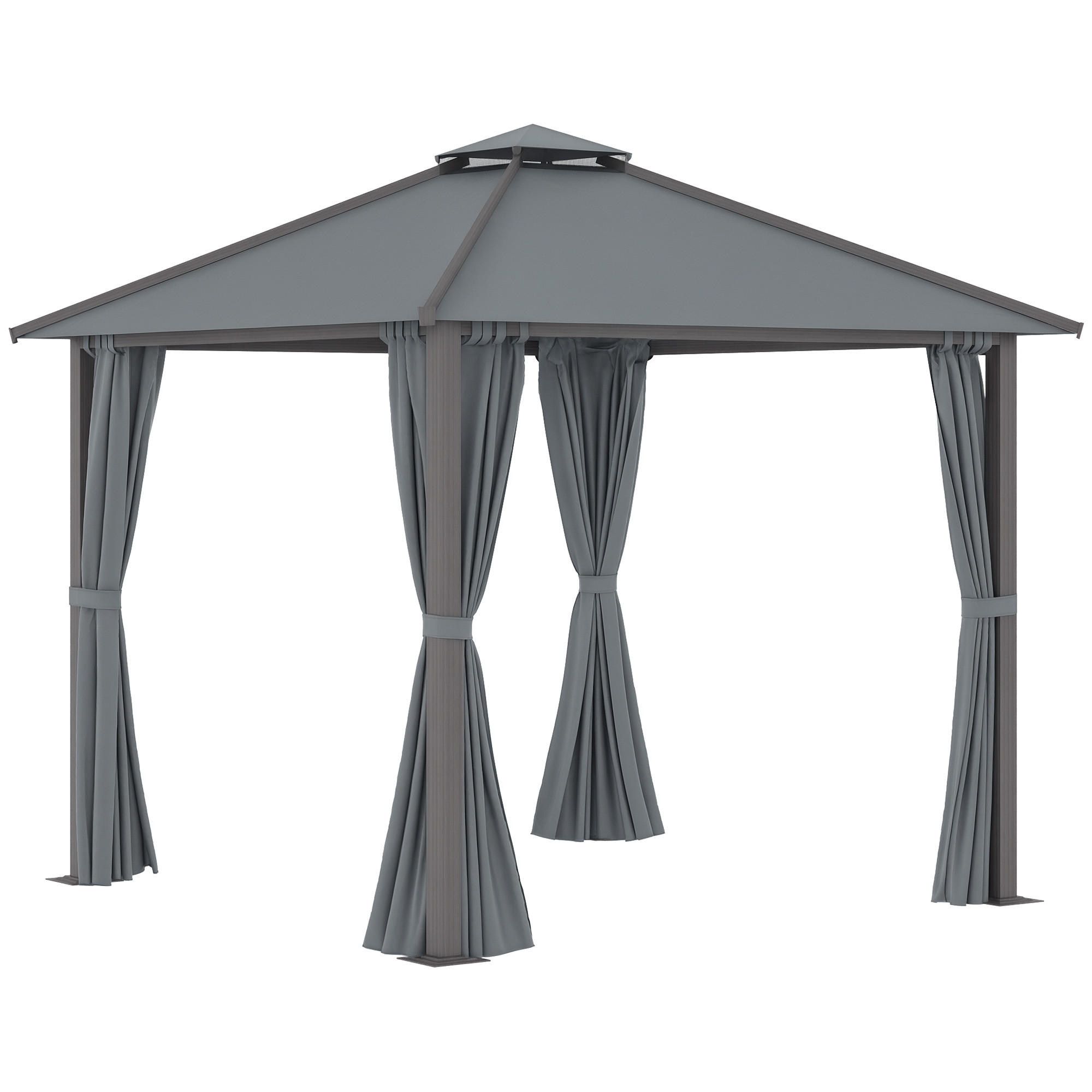 PAVILLON DE-12683 300/300 cm Doppeldach mit 4 Seitenwänden Grau - Dunkelgrau, Metall (296/280/296cm) - ComfortXL