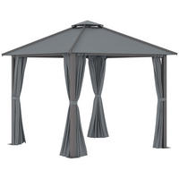 PAVILLON DE-12683 300/300 cm Doppeldach mit 4 Seitenwänden Grau - Dunkelgrau, Metall (296/280/296cm) - ComfortXL