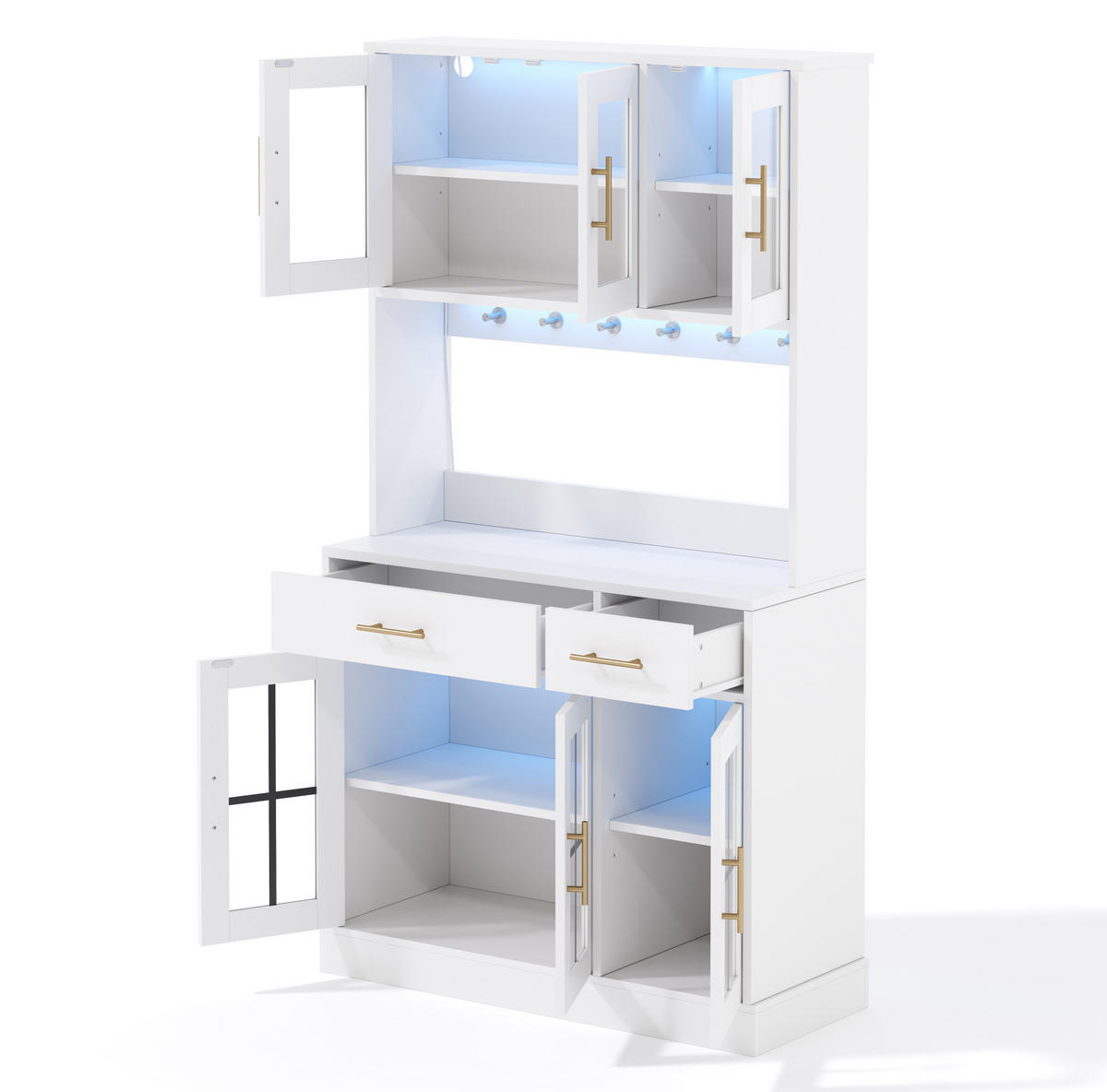 SIDEBOARD 180/100 cm in Weiß mit LED-Beleuchtung, 6 Türen und 2 Schubladen - Weiß, Holzwerkstoff (100/180/40cm) - Flora Grace