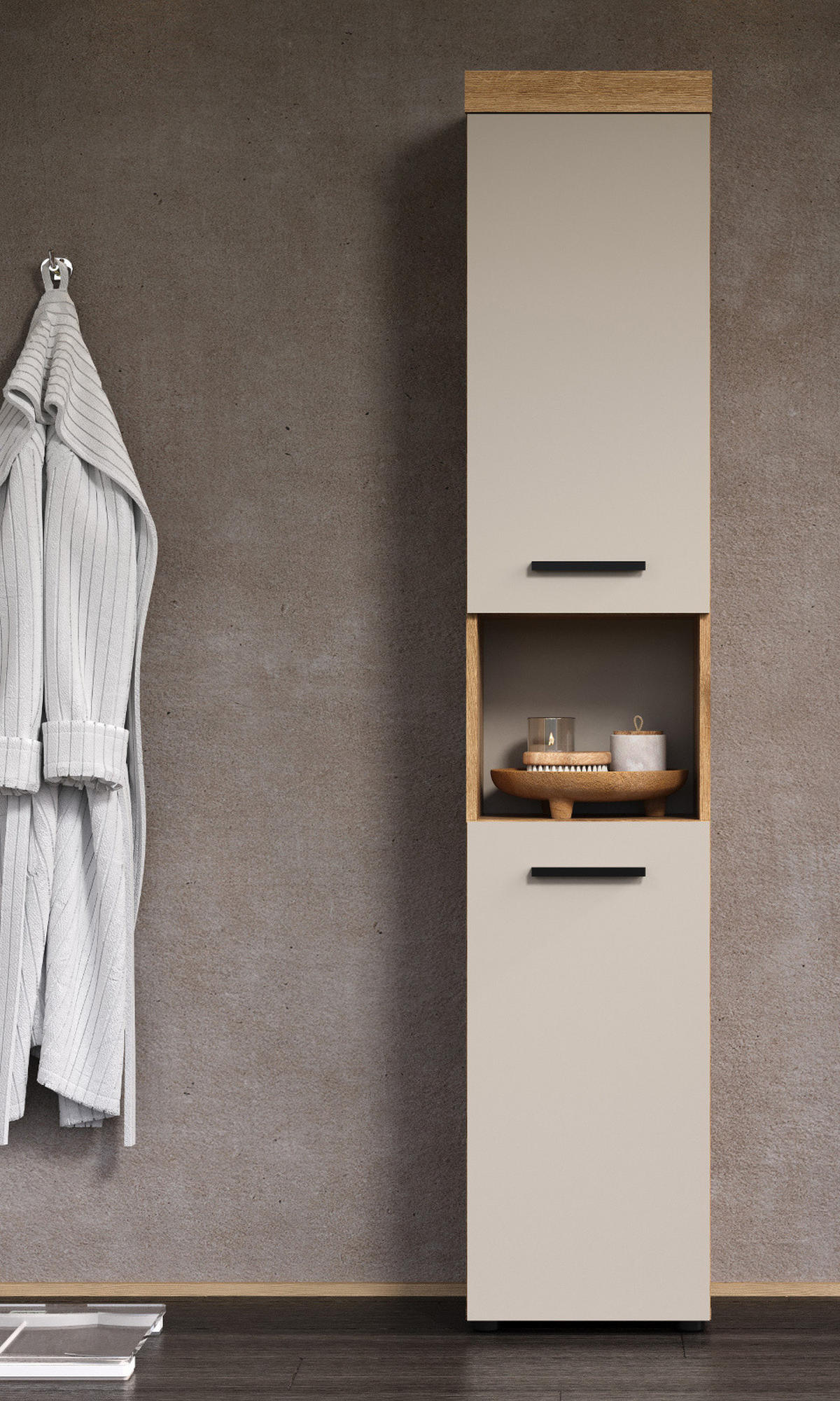 HOCHSCHRANK Kaschmir, Evoke Eiche 36 x 184 cm, Badschrank mit viel Stauraum - Kaschmir/Eichefarben, Holzwerkstoff/Kunststoff (30/185/30cm) - Top.Furn