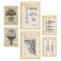 POSTER Set Mit 6 Musik Sammlung A3 & A4 Rahmen Aus Hellem Holz - Beige, Papier (29/3cm) - Nacnic