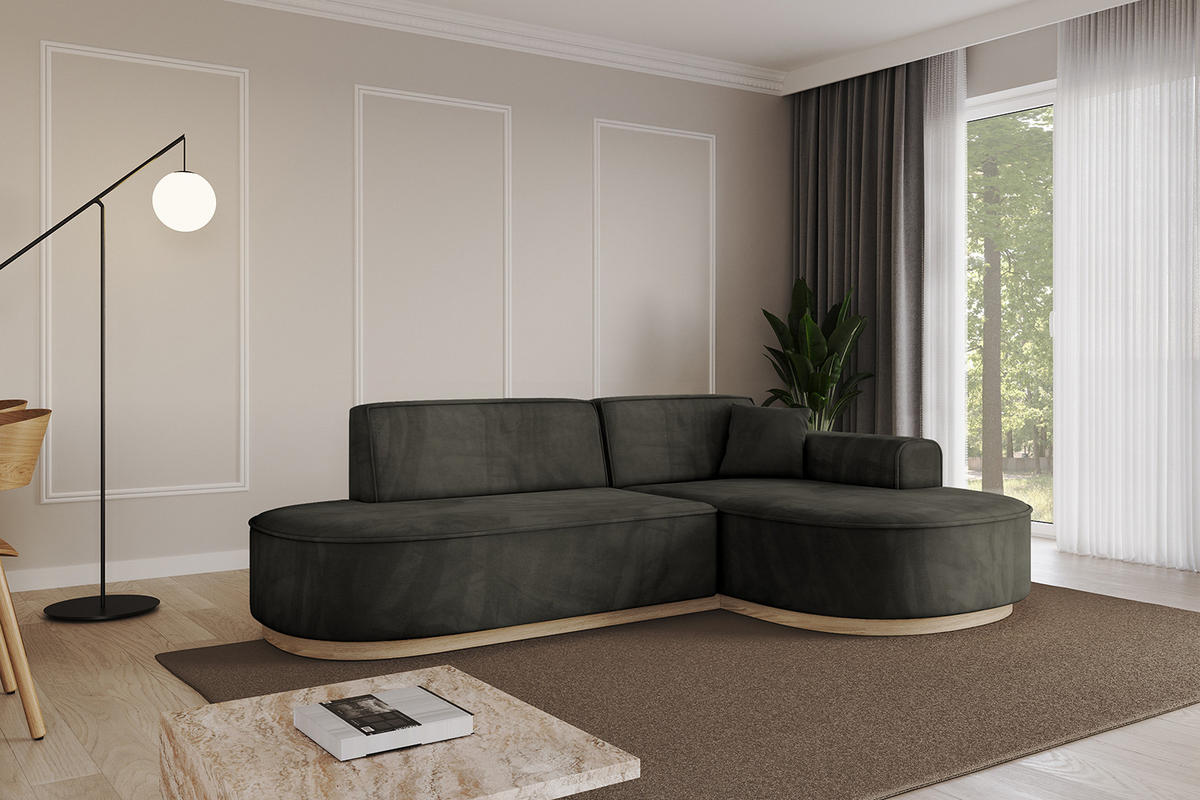 ECKSOFA Ottomane Rechts MARI-L1-v1 - 243x171x83 cm Schwarz Velours - Schwarz, Holzwerkstoff/Textil (171/243cm) - ALTDECOR