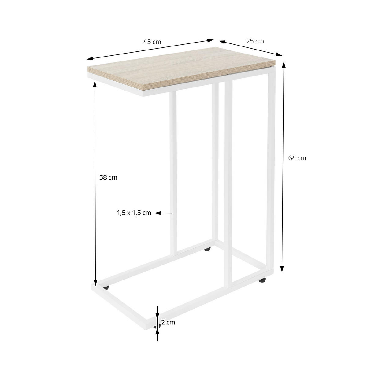 BEISTELLTISCH C-Form Weiß/Eich 45/25/64 cm - Weiß, Metall (45/25/64cm) - ML-DESIGN