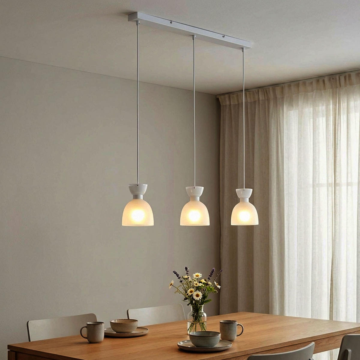 LED PENDELLEUCHTE MASSEY Metall Weiß 3-flammig - Weiß, Glas (65/13/120cm) - Globo Lighting