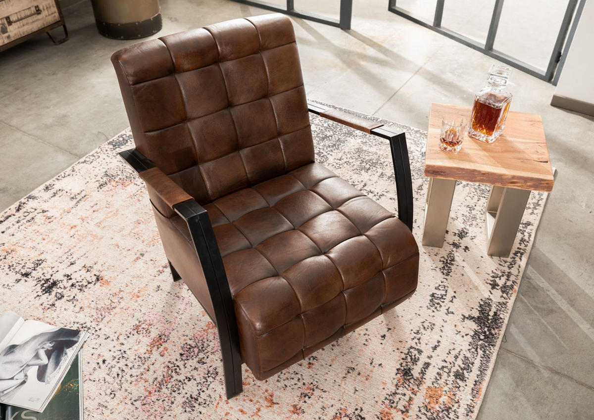 SESSEL Echtleder 64x76x83 braun IRON LABEL #14 - Braun, Leder (64/83/76cm) - Massivmoebel24