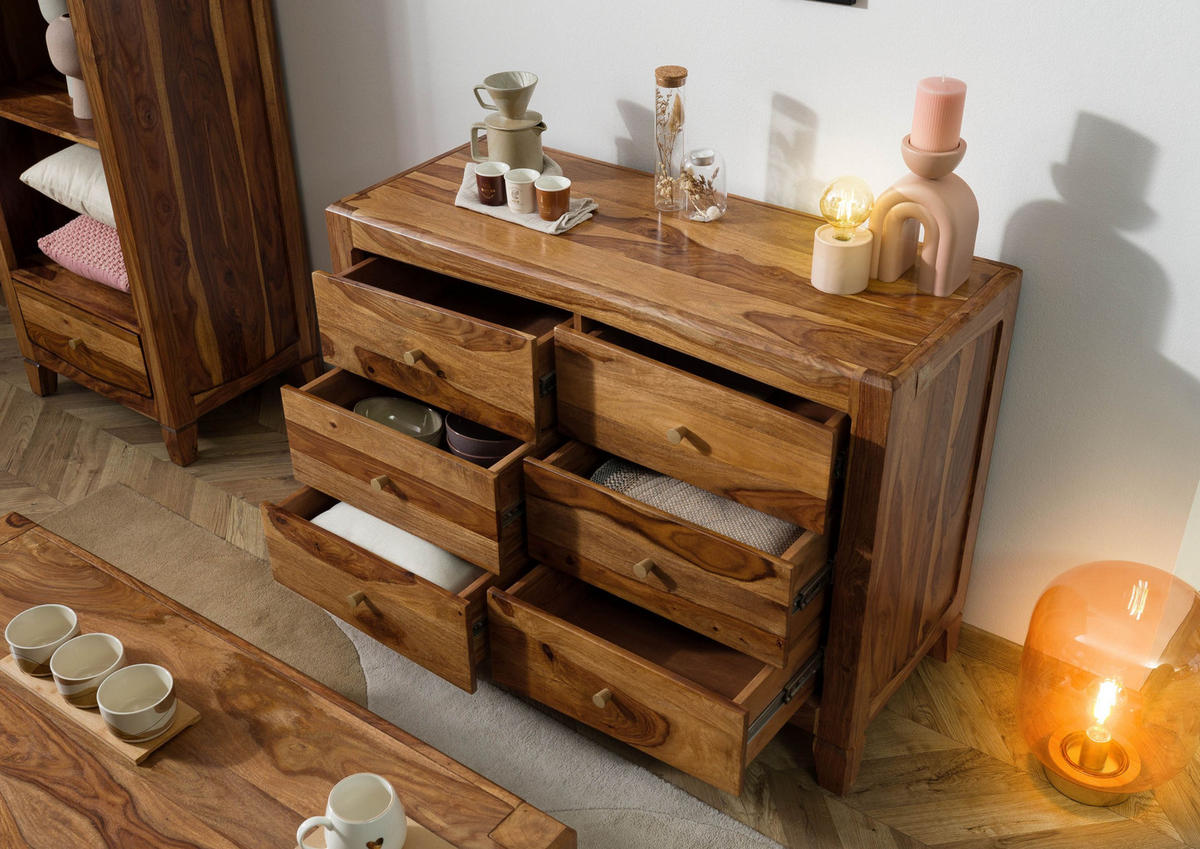 SIDEBOARD Sheesham 110x45x80 braun lackiert ANCONA #120 - Braun, Holz (110/80/45cm) - Massivmoebel24