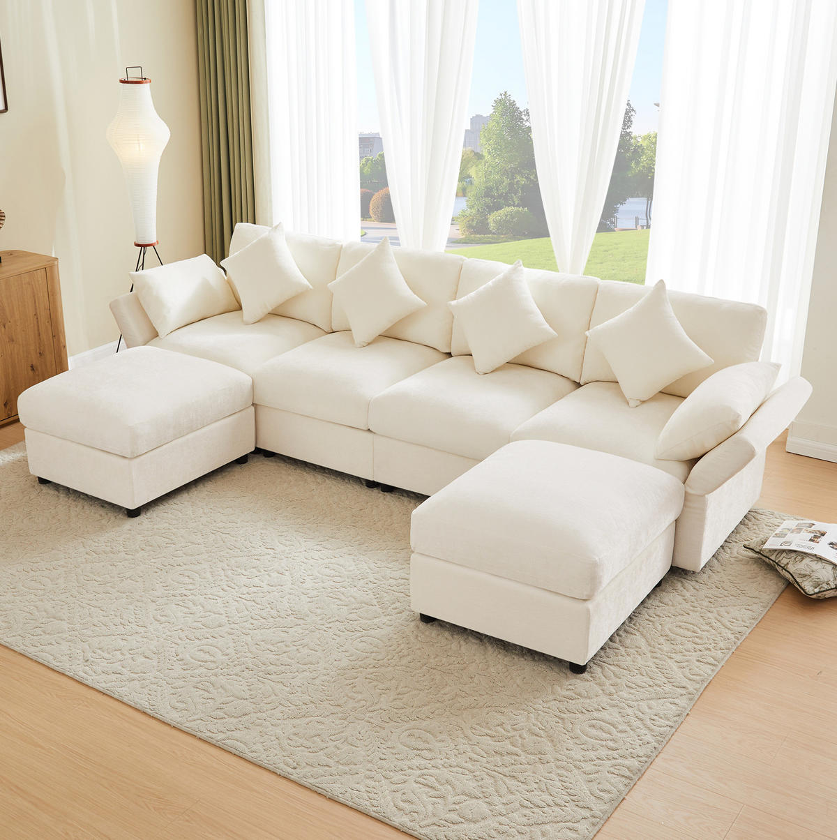 MODULARES Ecksofa 284/156,5/86 cm aus Chenille mit verstellbaren Armlehnen Beige - Beige, Textil (156.5/284cm) - Modenvie