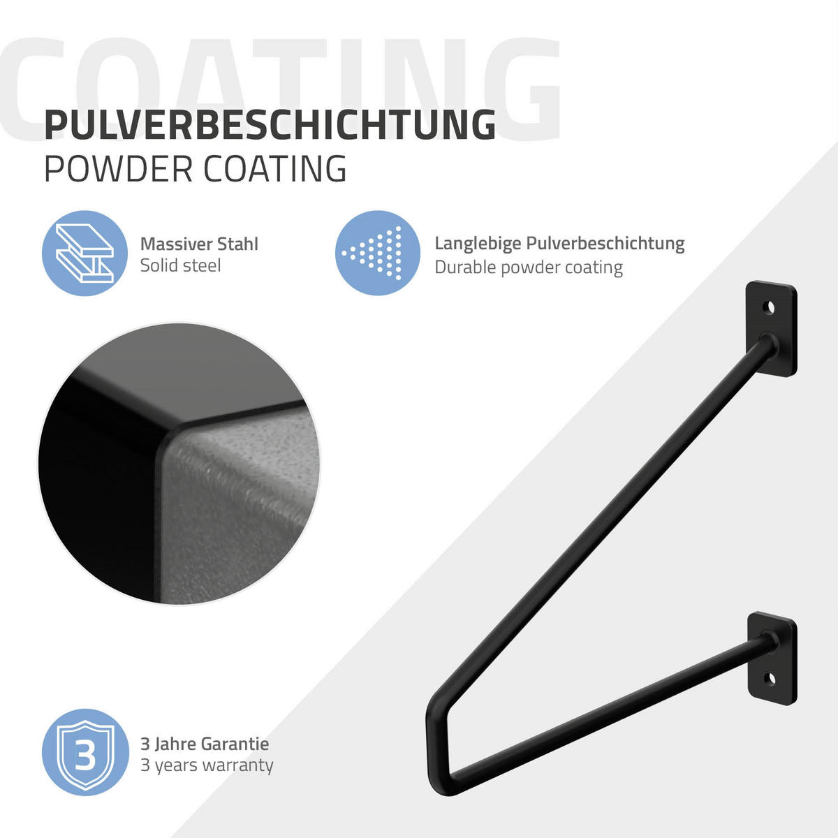 REGALHALTERUNG 2er Set 220mm Schwarz - Schwarz, Metall (18/2.3/22cm) - ML-DESIGN