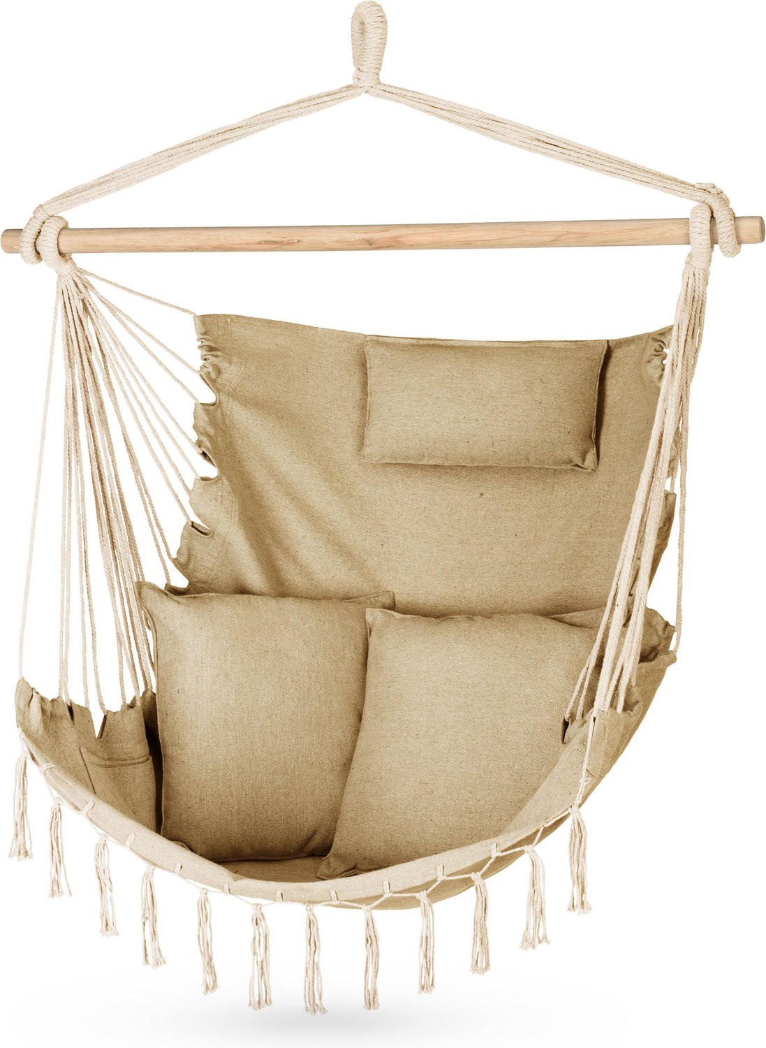 HÄNGESESSEL mit 3 Kissen 75/100/130 cm, bis 140 kg - Honig, Textil (100/130/75cm) - Outtec