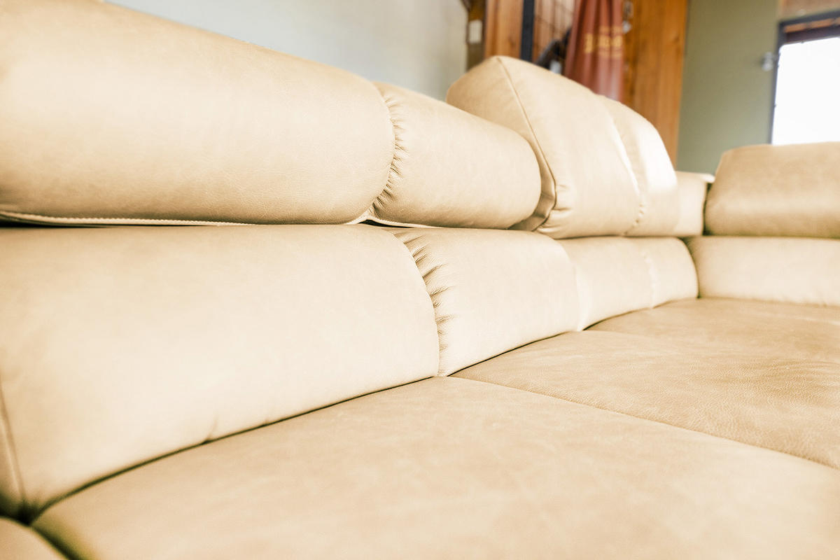 ECKSOFA NELSON Beige Leder Relaxfunktion - Beige/Schwarz, Leder/Metall (321/216cm) - KAWOLA