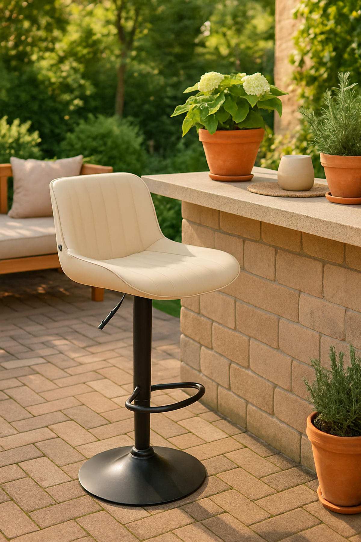 BARHOCKER Lento Gestell schwarz Kunstleder Creme - Schwarz/Naturfarben, Kunststoff/Metall (50/108/50cm) - TPFLiving