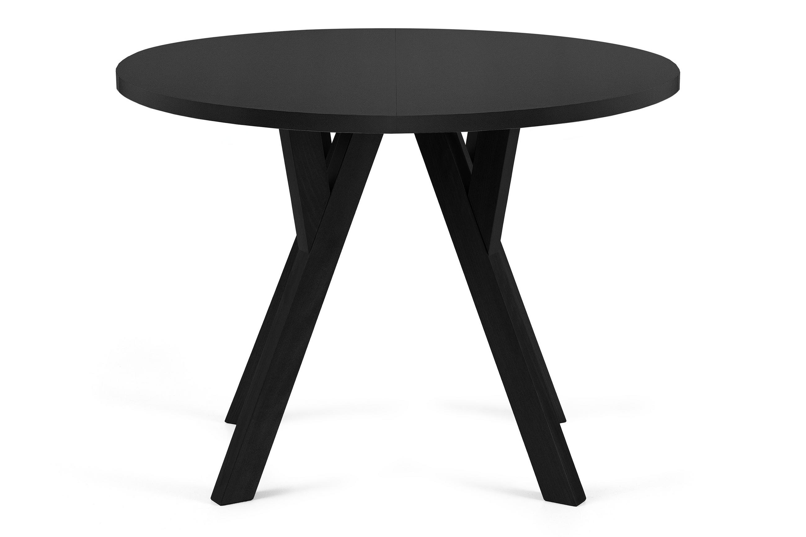 ESSTISCH INDAGA Ausziehbar 100-180cm Rund, mattschwarz - Schwarz Hochglanz/Schwarz, Holz (100/180/75cm) - KONSIMO®