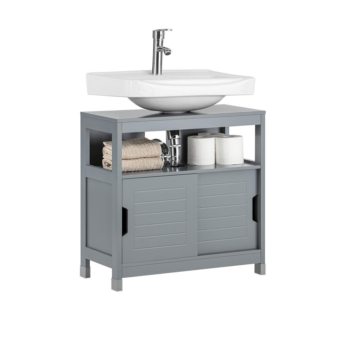 WASCHBECKENUNTERSCHRANK Grau - Grau, Holzwerkstoff (60/60/31cm) - SoBuy