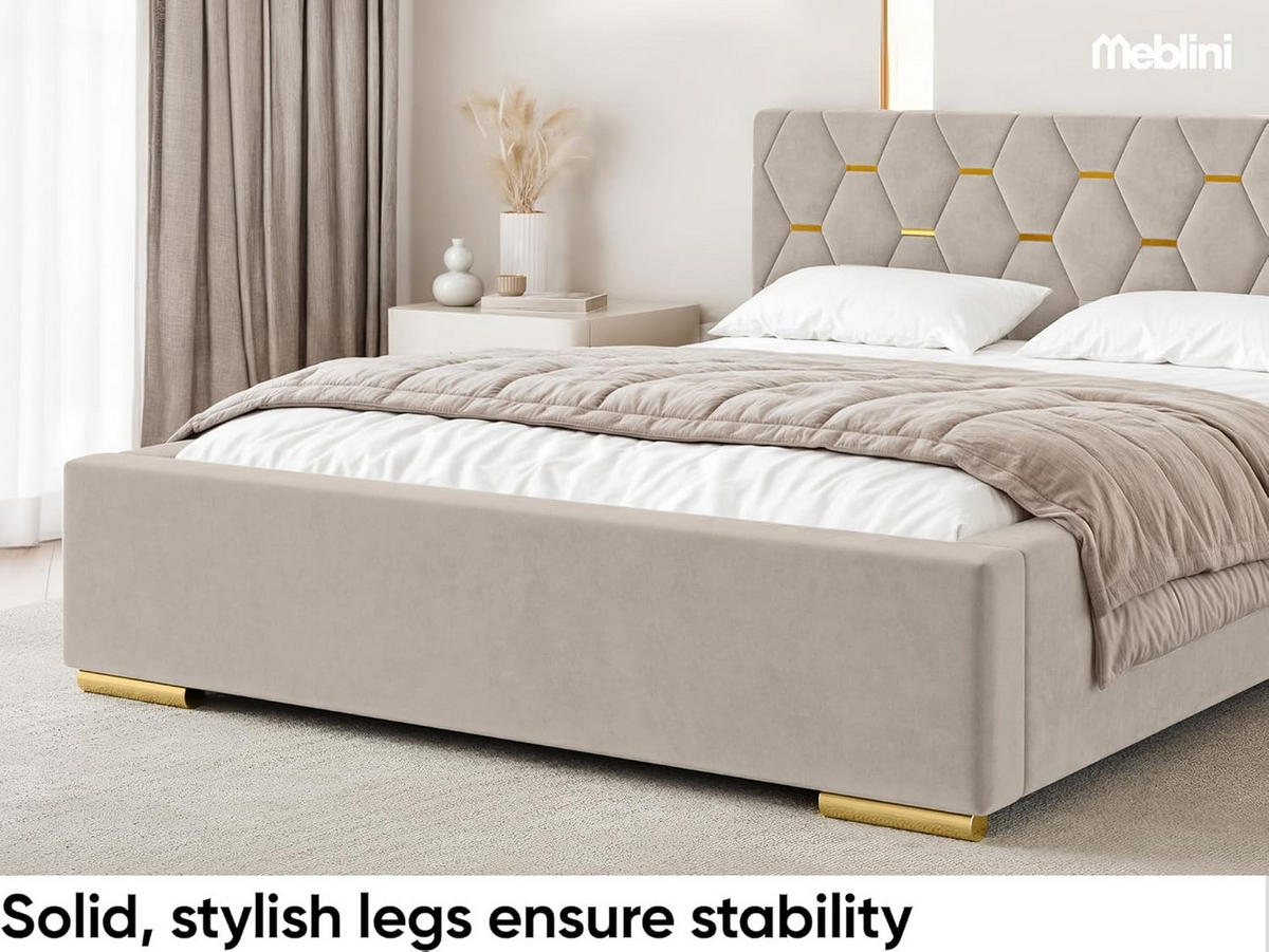 BETT VERSAL - Beige/Goldfarben, Holzwerkstoff (160/200cm) - Meblini