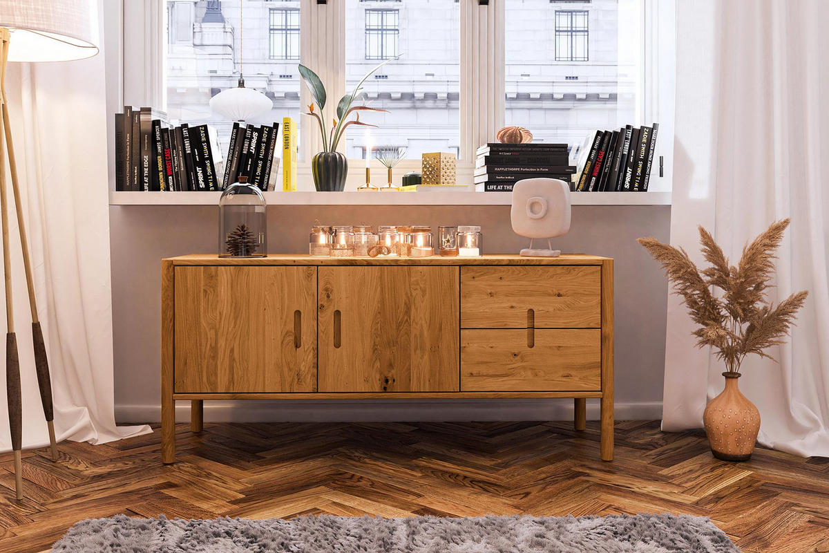KOMMODE INA Wildeiche - Mokka, Holz (142/64/46cm) - byoak