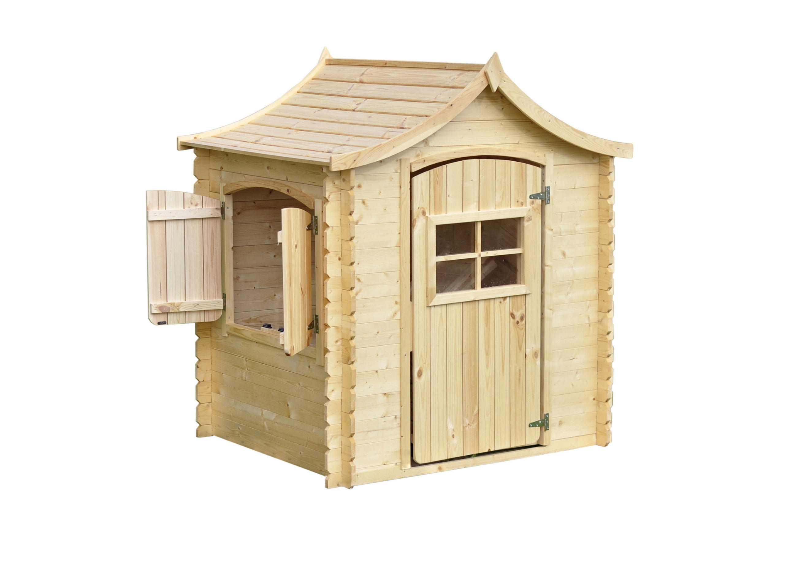 KINDERSPIELHAUS aus Holz - B112xL146xH152 cm/1,1m2 - M550-1 - Beige, Holz (146/152/112cm) - Timbela