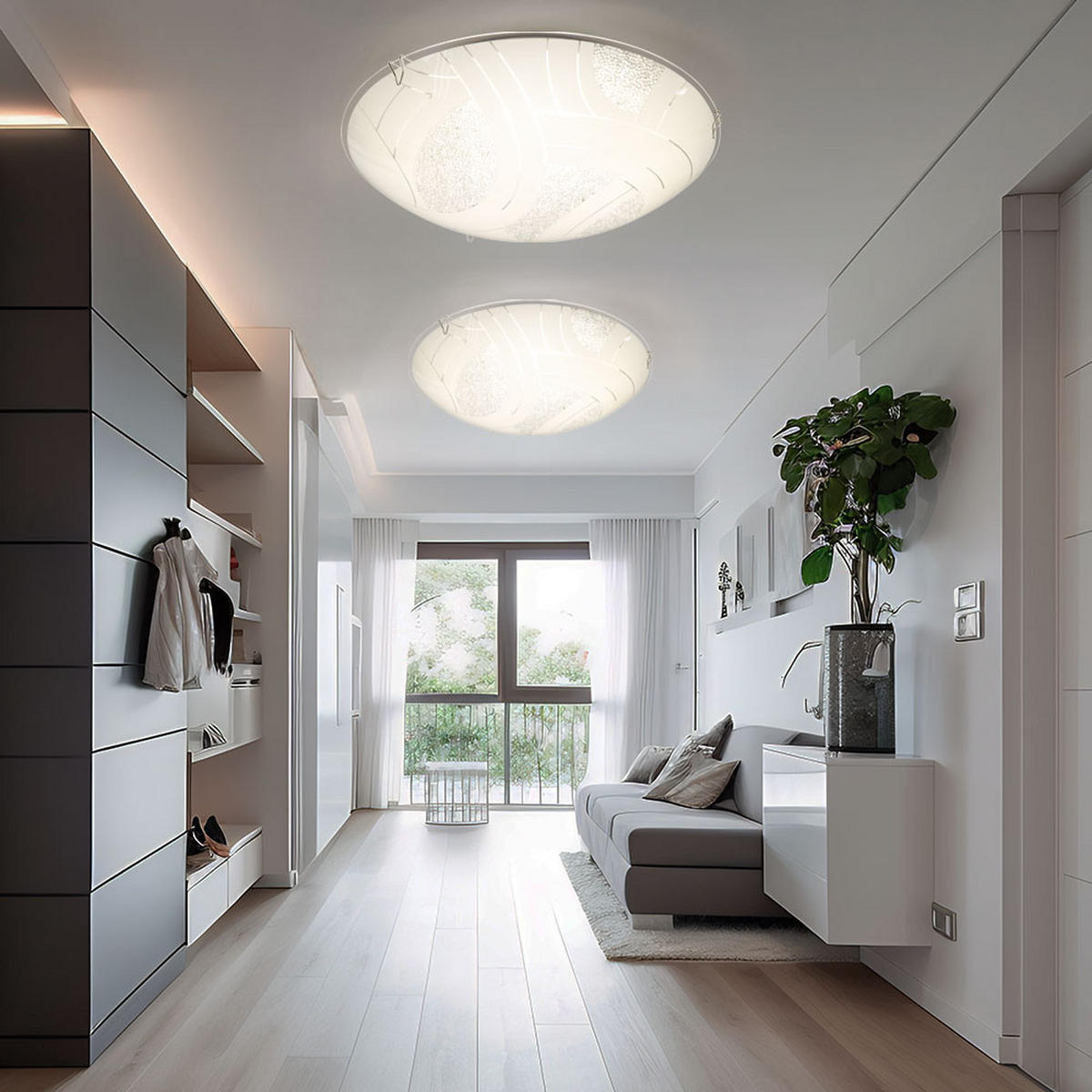 LED DECKENLEUCHTE Metall Weiß Kristalloptik - Weiß, Glas (25/25/8cm) - Globo Lighting