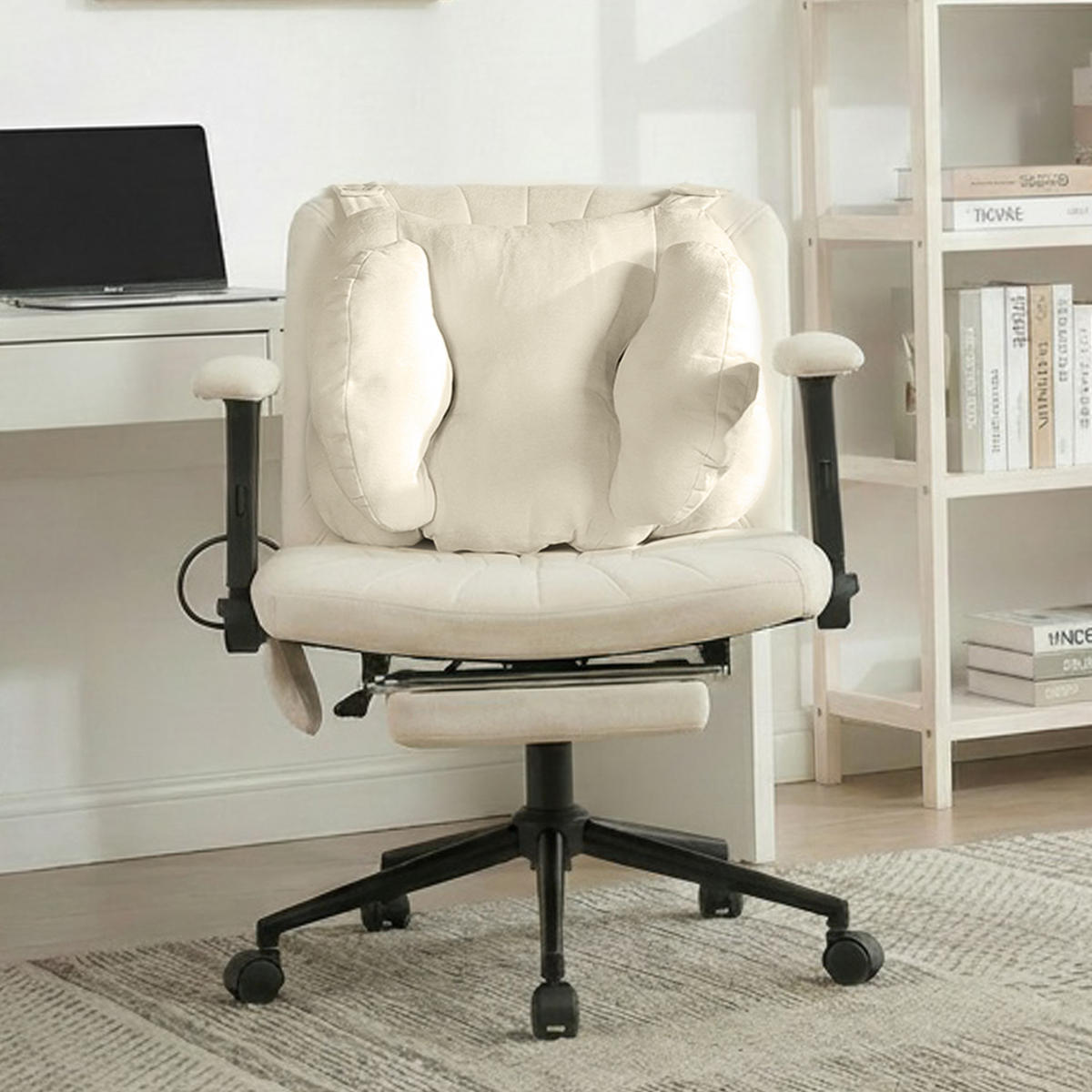 DREHSTUHL DE-40923 mit Fußstütze und Lendenluftkissen Beige - Beige, Metall (80/86/55cm) - ComfortXL