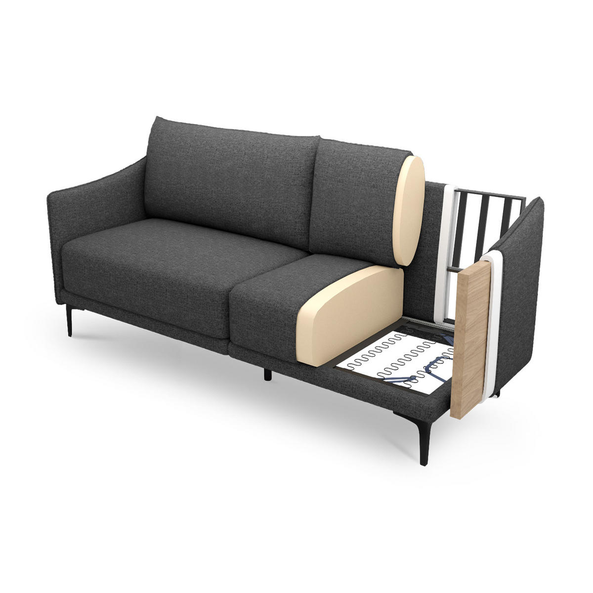 2-SITZER-SOFA Sasha industrielles aus dunkelgrauem Stoff - Dunkelgrau/Schwarz, Holzwerkstoff/Textil (173/86/85cm) - Sicaan