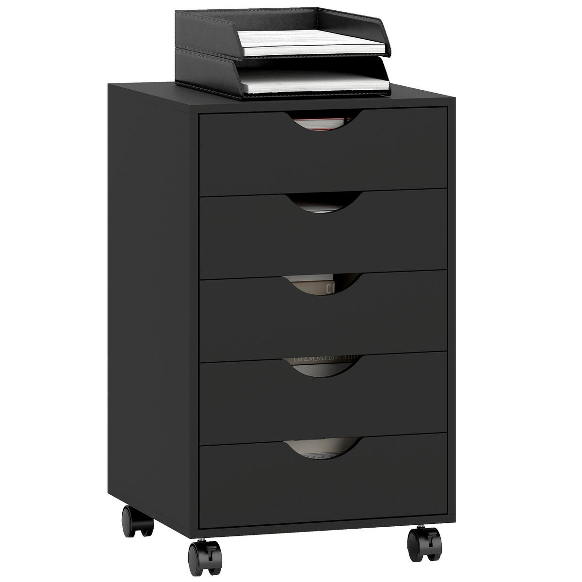 ROLLCONTAINER DE-14483 mit 5 Schubladen Schwarz - Schwarz, Holzwerkstoff (40/67/40cm) - ComfortXL
