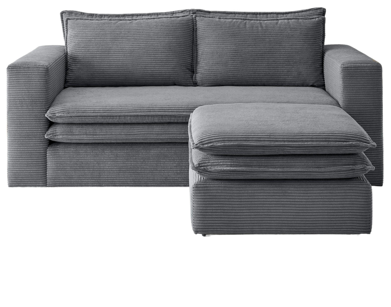 SOFA-SET grau Cord, Couch 2-Sitzer inklusive Hocker - Beige/Grau, Holz/Textil (180/83/161cm) - Furn.Design