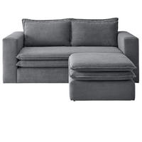 SOFA-SET grau Cord, Couch 2-Sitzer inklusive Hocker - Beige/Grau, Holz/Textil (180/83/161cm) - Furn.Design