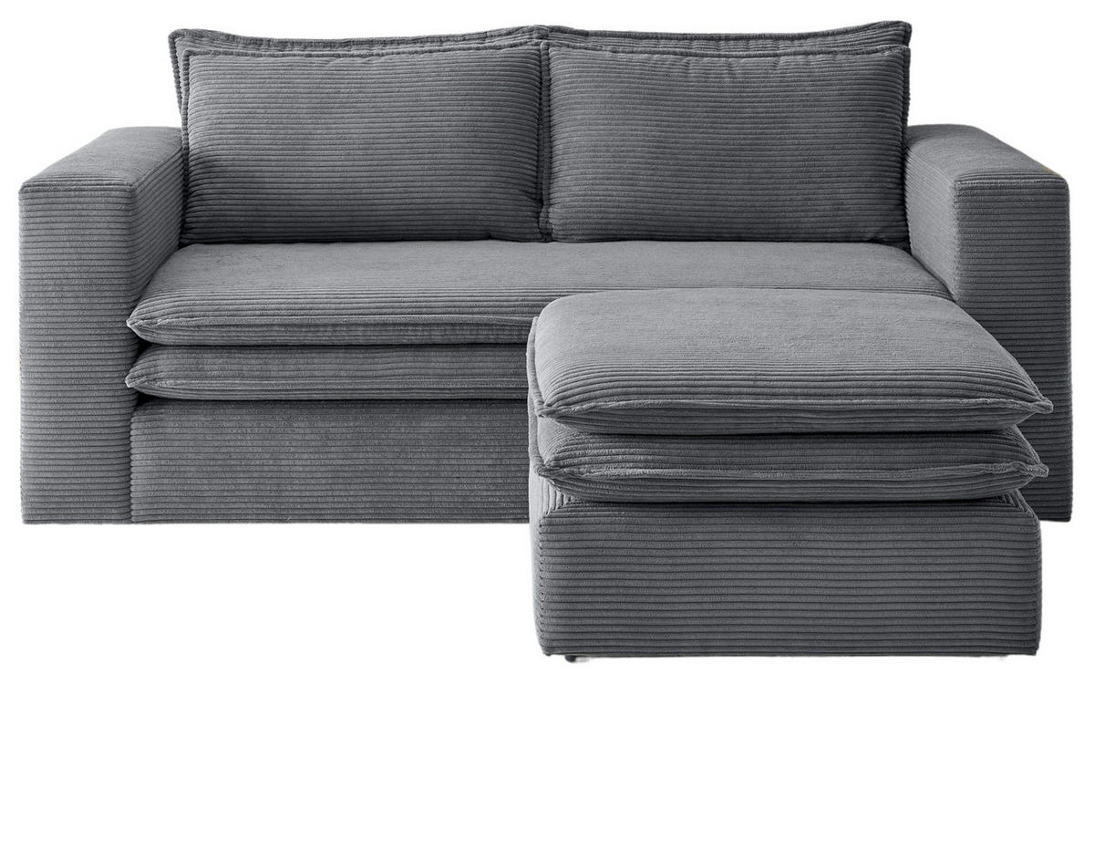 SOFA-SET grau Cord, Couch 2-Sitzer inklusive Hocker - Beige/Grau, Holz/Textil (180/83/161cm) - Furn.Design