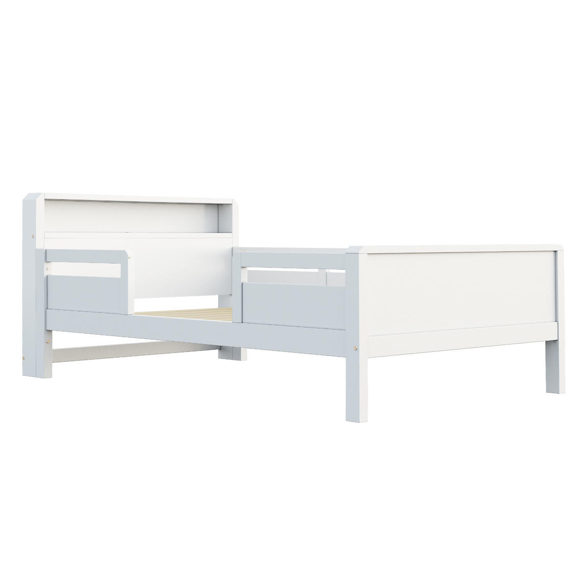 KINDEREINZELBETTEN aus Kiefernholz 90x200 cm in Weiß mit LED-Leuchte & USB-Type-C - Weiß, Holz (90/200cm) - Modfu