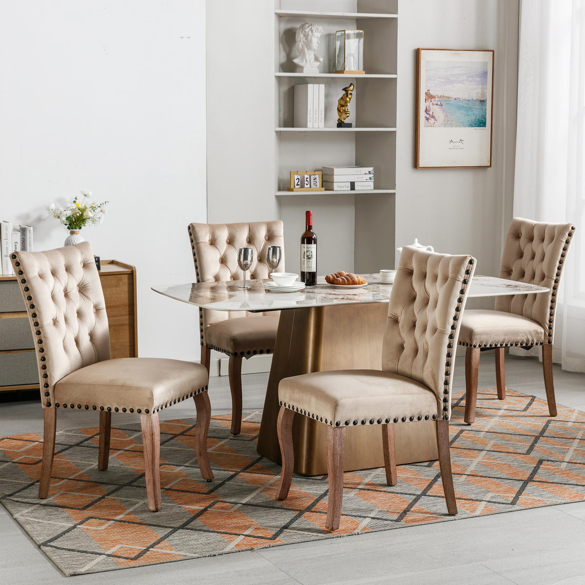 POLSTERSTUHL mit Kissen und Samtbezug Cappuccino 63x49x95 cm Textil 4er-Set - Cappuccino, Textil (63/95/49cm) - SONNENH