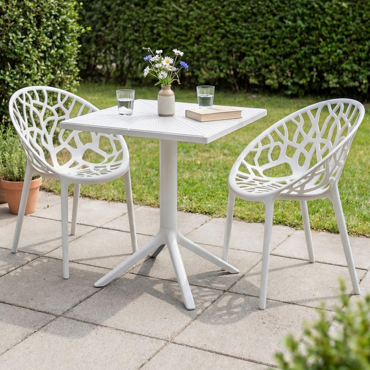 GARTENMÖBEL-SET Sofia 2 Stühle 180x180x80cm Kunststoff Weiß Balkonset - Weiß, Kunststoff - DELUKE