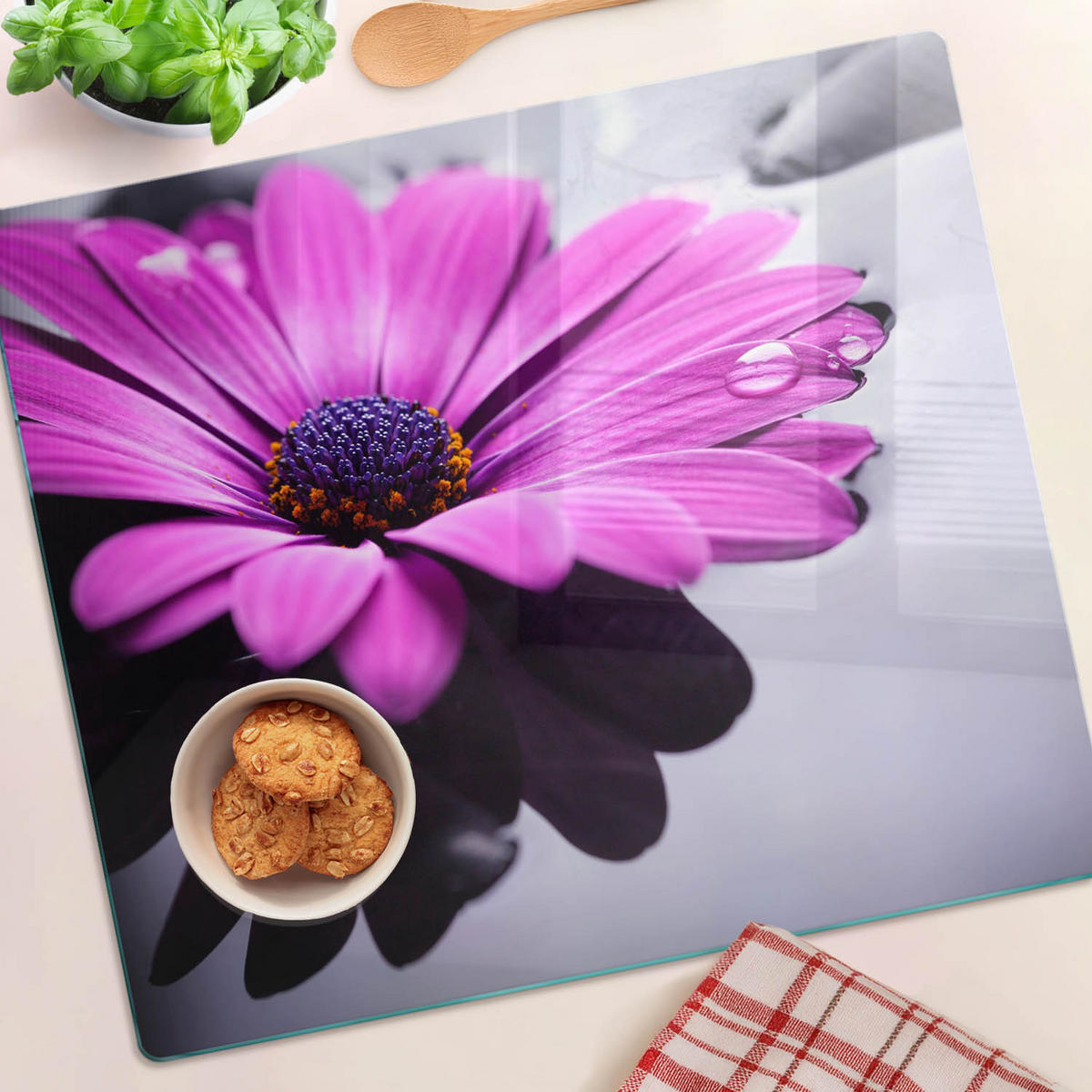 GLASPLATTE 60x52 cm Gerbera - Pink, Glas (60/0.4/52cm) - TULUP
