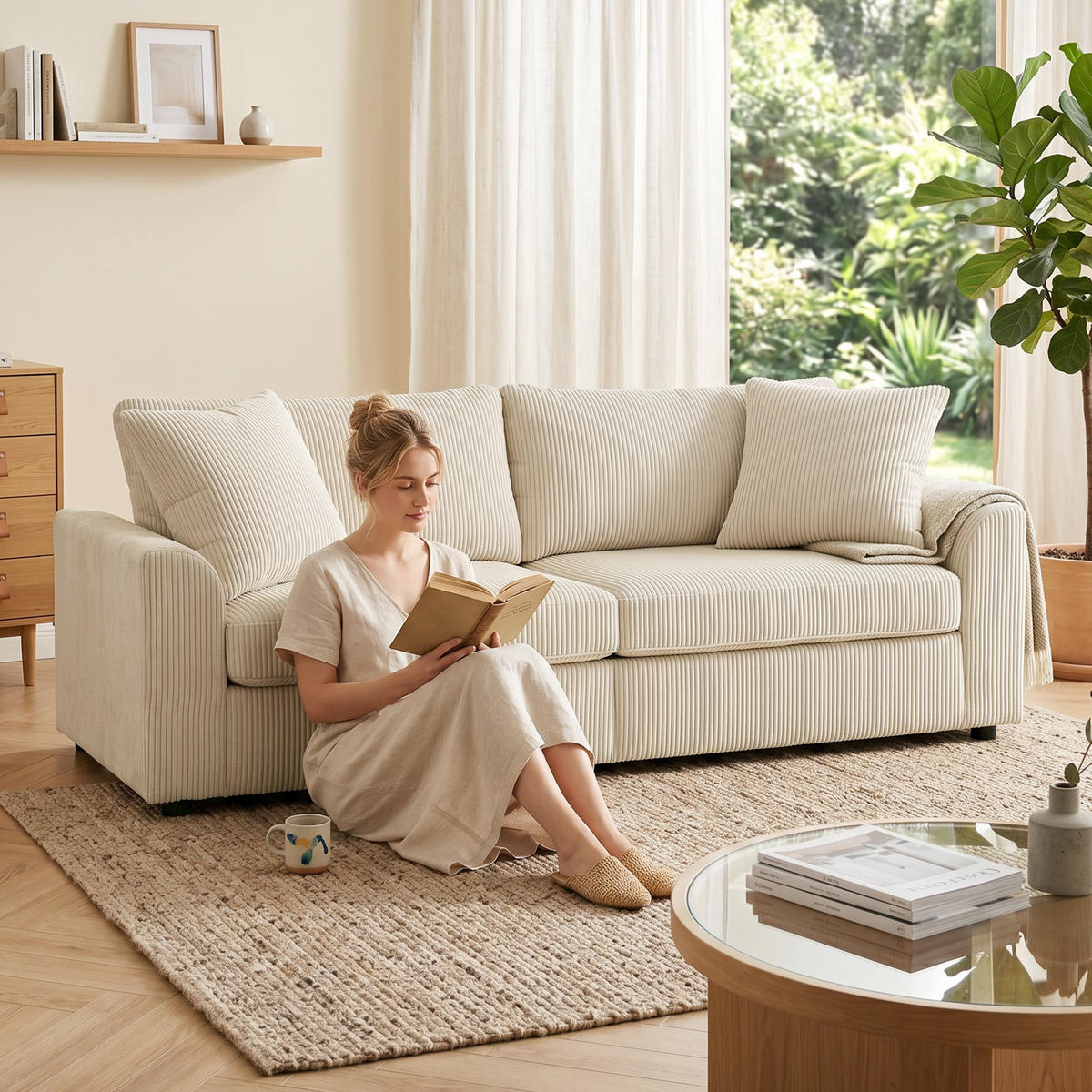 2-SITZER Sofa Creme 212.0/80.0/88.0 cm - Creme, Textil (80/88/212cm)