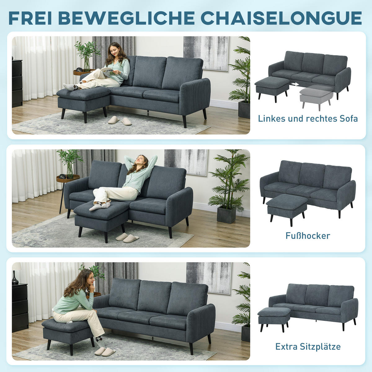 ECKSOFA Dunkelgrau 196.0/140.0/88.0 cm - Dunkelgrau, Textil (140/196cm)