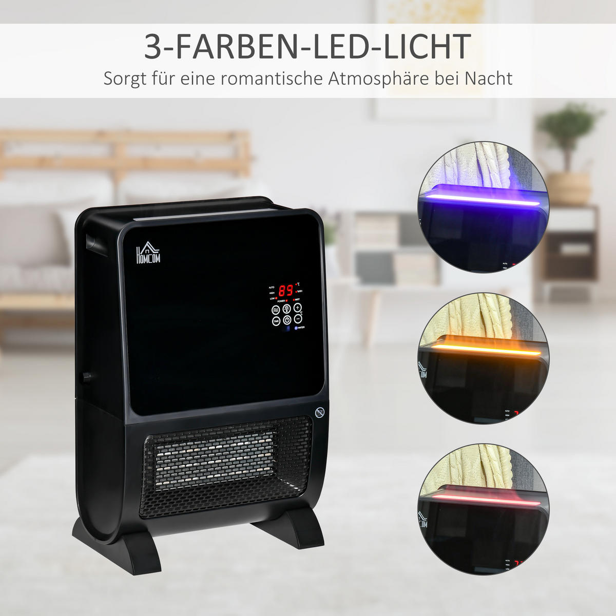 HEIZGERÄT, mit Fernbedienung, 8-Stunden-Timer, 2000W, ABS, Schwarz - Schwarz, Metall (21/49.5/33cm) - HOMCOM