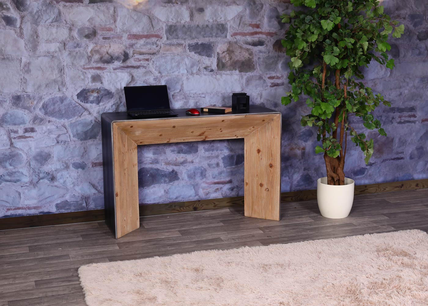KONSOLENTISCH eckig Braun, Metall - Silberfarben/Braun, Holz (40/120/80cm) - MCW