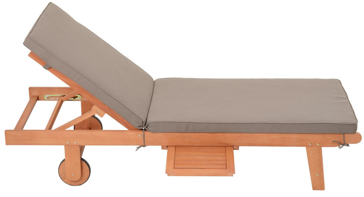 SONNENLIEGE Sano Verstellbar mit Auflage Braun Gartenliege - Braun, Holz (64/89/183cm) - DELUKE