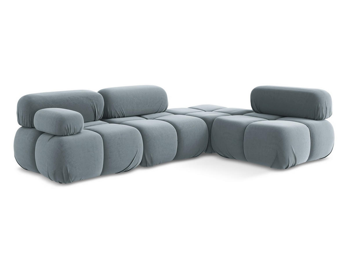 ECKSOFA Rechts Samt Stoff Blau - Blau/Schwarz, Kunststoff/Textil (285/190cm) - Makamii