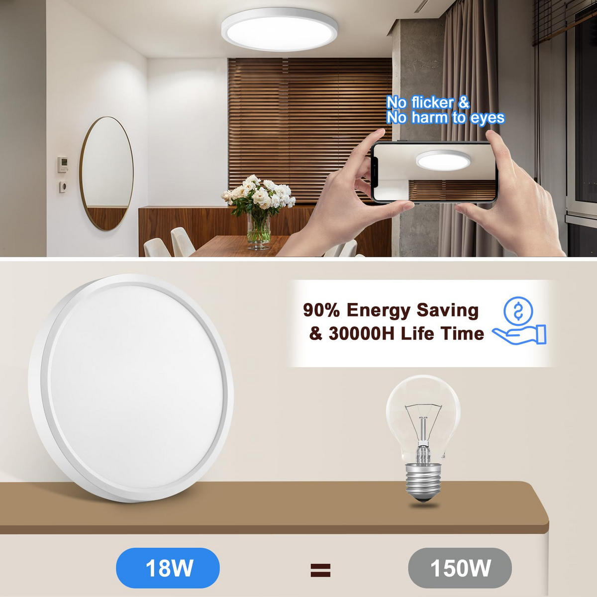 DECKENLEUCHTE LED CE1011FY - Weiß, Kunststoff (23/23/2.4cm) - LOVHAUS