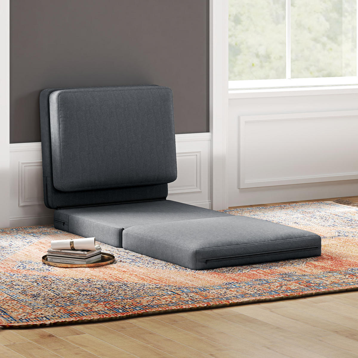 BODENSOFA 3-in-1, bis 240 kg belastbar, Dunkelgrau - Dunkelgrau, Kunststoff (75/18/268cm) - HOMCOM