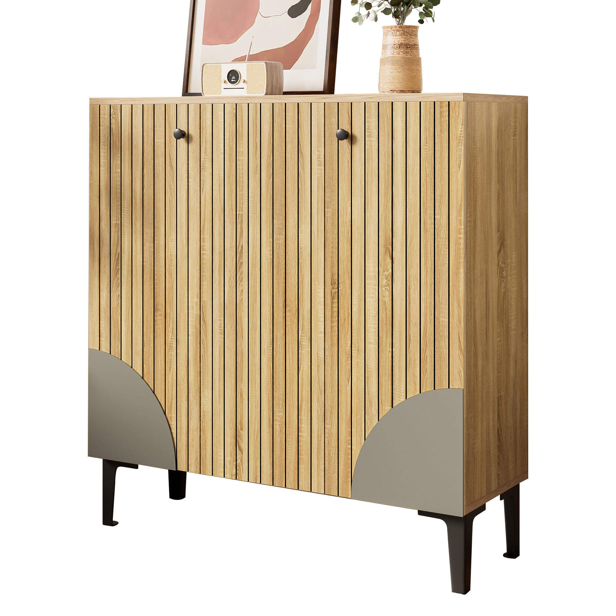 SCHUHSCHRANK 90x32x94 Holzoptik 3 Türen Stauraum Ablage - Naturfarben, Holzwerkstoff (32/94/90cm) - FLIEKS